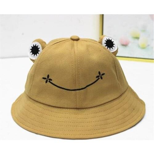 Khaki Fashion Frog Bucket Hat for Women Summer Beach Fishing Cap Sunhat