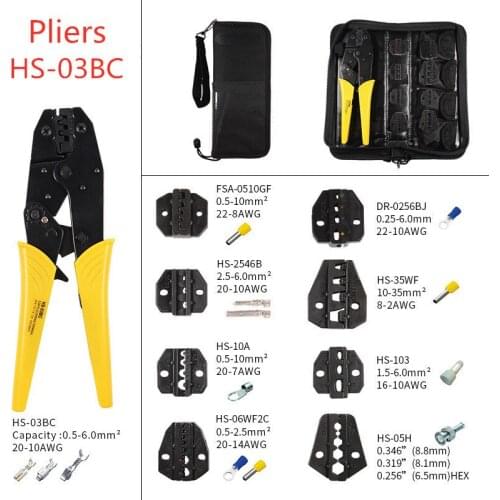 Pressure Line Pliers Set Of Tools HS-03BC Mini Multiple Jaws Oxford Bag Crimping Tool Combination Capacity 0.5~6.00mm² Awg 20~10