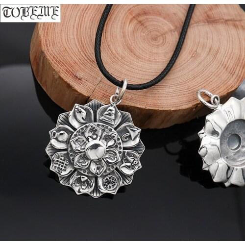 100% 925 Silver Tibetan Six Words Pendant the Buddhist Eight Auspicious Symbols Pendant Tibetan Pendant Good Luck Amulet
