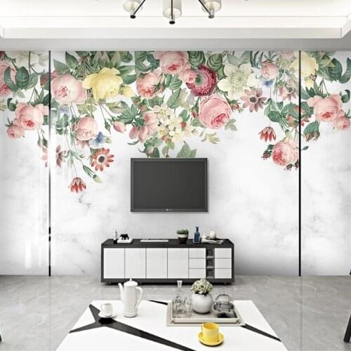 Custom 3D Photo Wallpaper Modern Minimalist Hand Painted Flowers Marble Pattern Living Room TV Background Wall Mural Home Decor