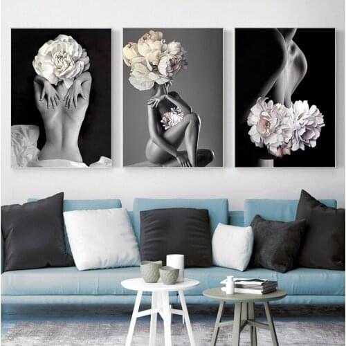 Big Size Posters and Prints Flowers Feather Women Oil Painting Canvas Wall Pictures for Living Room Home Decoration jy74