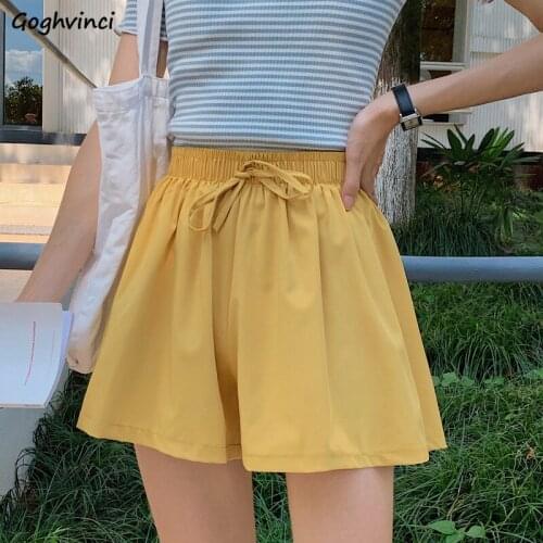 Shorts Women Chiffon Elastic Waist Lace-up Wide-leg Summer Solid Casual Korean Style Ice Silk Elegant Simple All-match Chic New