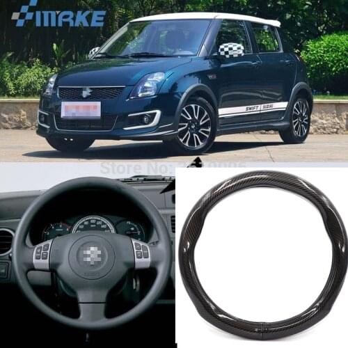 SmRKE Car Accessories For Suzuki Swift Black Carbon Fiber Leather Steering Wheel Cover Sport Racing Car Styling