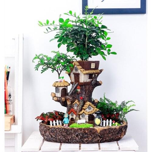 Modern Garden Flower Pot Miniature Stump Resin Cartoon Micro Landscape Sculpture Succulent Plant Pot Balcony Planter Home Decor