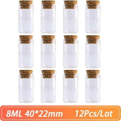 Straight Mouth Glass Bottle 40*22mm 8ml Cork Stopper Spice Container Jars Vials DIY Craft Kitchen Storage Bottles 12pcs/Lot