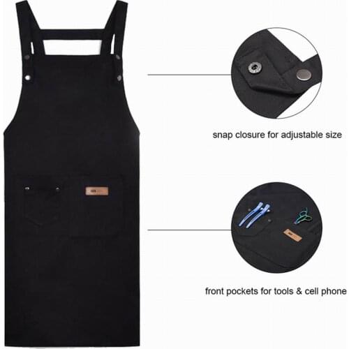 Solid Color Adjustable Bib Apron Waterproof Stain-Resistant with Two Pockets Apron for Kitchen Barbershop Nail Care