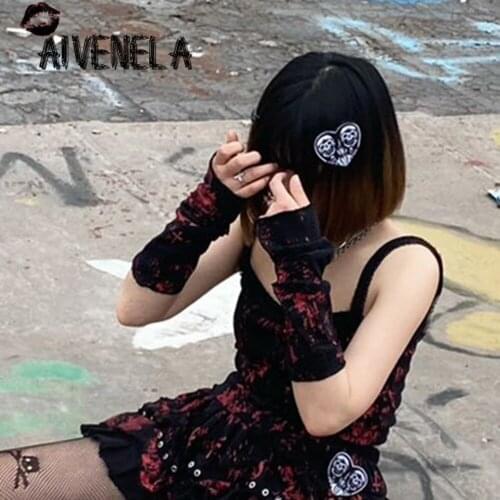 Harajuku Gothic Punk Printed Cross Fingerless Glove Arm Cover Long Mittens AFC1154