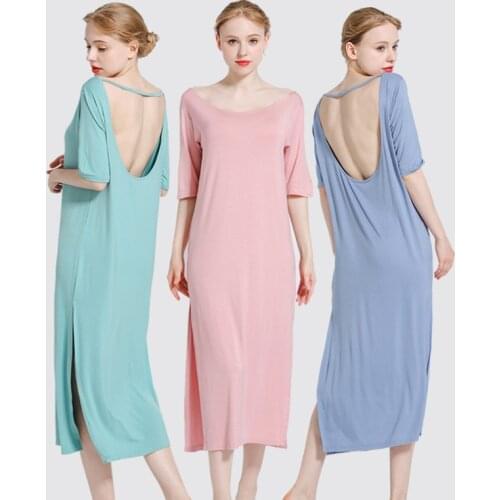 Women Sleepwear Summer Modal Cotton Loose Sexy Backless Nightwear Nighty For Ladies Sleeping Dress Nightdress Female Nighties