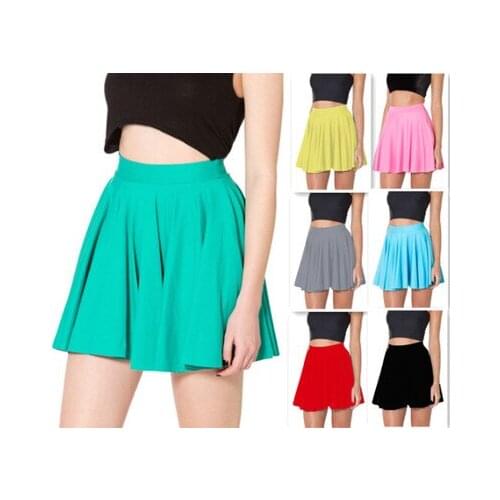 9 Colors Solid Women Summer Black Skirts Above Knee Red Blue Silver Green Pink Yellow Skater Skirts Large Size Fishion