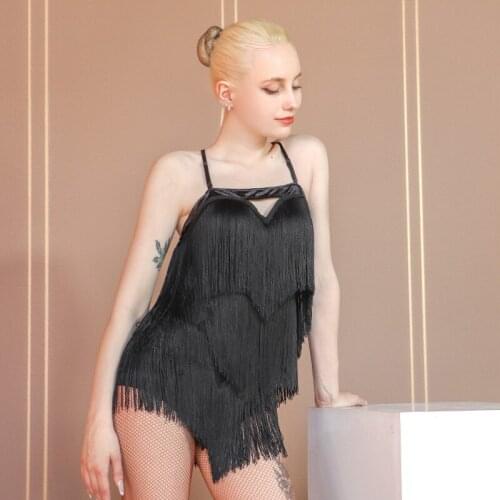 New Suspender Latin Dance Dress Women Sexy Backless Halter Fringed Dress Latin Dance Competition Dress Practice Clothes DN8728