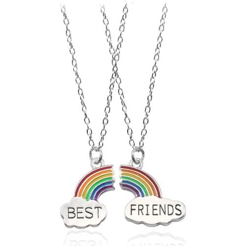 Fashion 1 Pair Best Friend Rainbow Pendant Necklace For Female Enamel Colorful Friendship Choker Necklace Jewelry Party Gifts