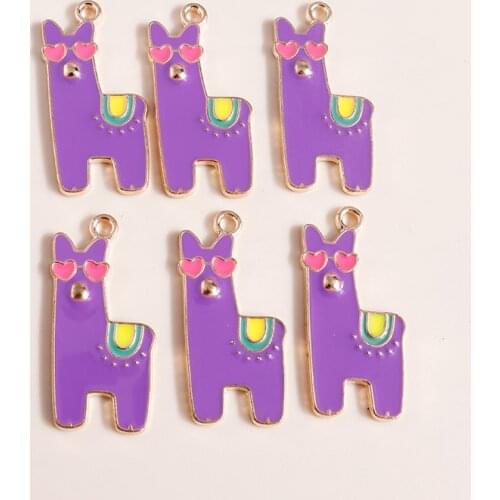 10pcs 13*28mm Cute Enamel Alloy Alpaca Charms for Necklaces Earrings Making Accessories Sheep Jewelry Pendants Animal diy