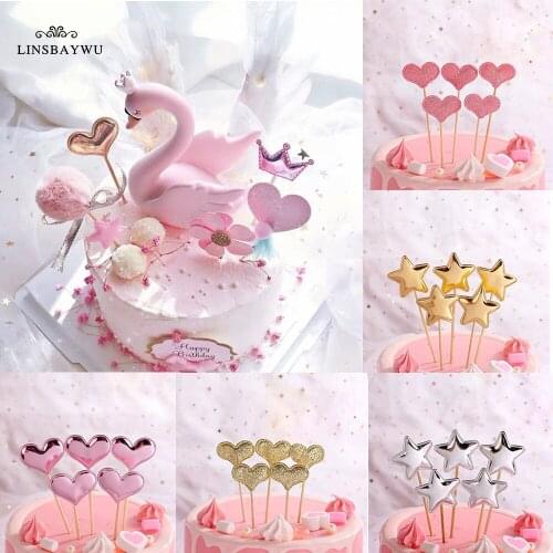 5Pcs Reflective Glitter Love Pentagram Plugin Baby Shower Birthday DIY Cake Top Flags Decoration Festival Party Supplies Hot