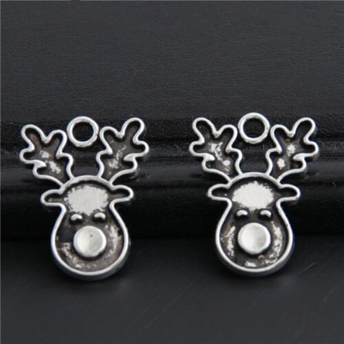 50pcs Silver Color Little Lovely Elk Head Charms Christmas Pendant Animal Jewelry Fit Necklaces Accessories 18x14mm A3047