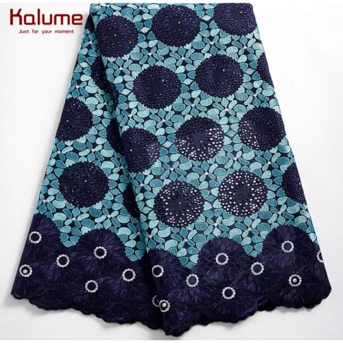 Kalume African Cotton Lace Fabric Stone Swiss Voile High Quality Design Nigerian Cotton Lace Fabric For Women Party Dress H2467