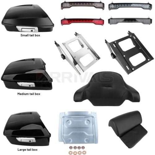 Trunk Luggage Tail Box Backrest LED Motorcycle Tour pak LED Brake Tail Light Luggage Rack Base Plate For Harley Touring 14-20