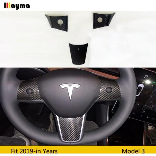 Wheel Steering Panel Cover Trims real Carbon Fiber Fit for Tesla Model 3 2017 2018 2019 Year model 3 sport style 3 pcs
