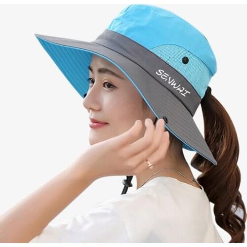 Sun Hats for Women Visors Hat Fishing Fisher Beach Hat UV Protection Cap Black Casual Womens Summer Caps Ponytail Wide Brim Hat