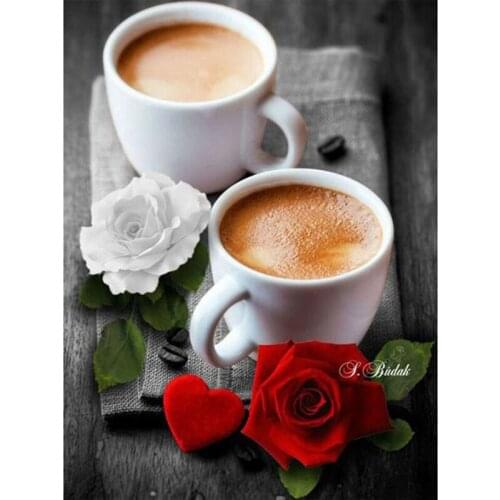 Handmade Store Diamond Painting Coffee Cup Diamond Mosaic Diamond Embroidery Flower Rhinestone Picture Craft Kit