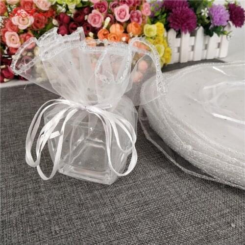 100Pcs Diameter 26cm Round Organza Bag Drawstring Jewelry Packaging Bags With Sequins Wedding Gift Food Yarn Bag 6Z-SH837