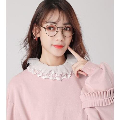 Linbaiway Women Chiffon Embroidery False Collars Fashion Adjustable Detachable Shirt Fake Collars Blouse Top Half Shirt Decor