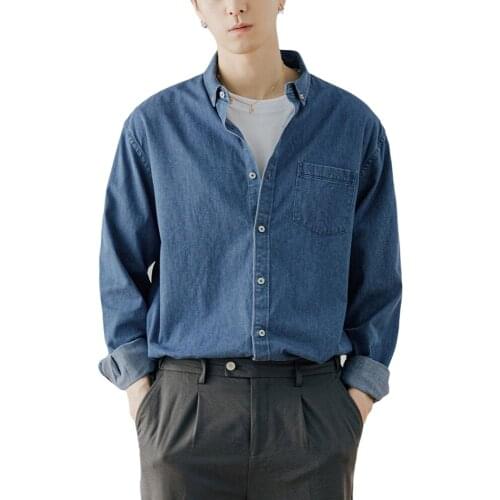 Men Casual Denim Shirt Solid Tops Man Shirt Chemise Homme Mens Slim Long-Sleeved Large Size Jeans Shirt