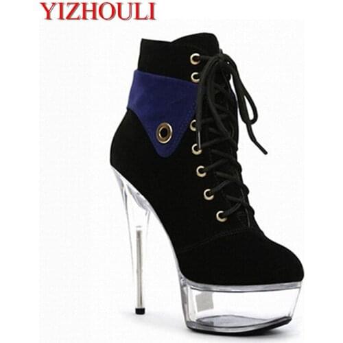 Nightclub high heels, super stiletto heels with leopard print boots, suede leather belt 15cm, sexy pole dancing shoes