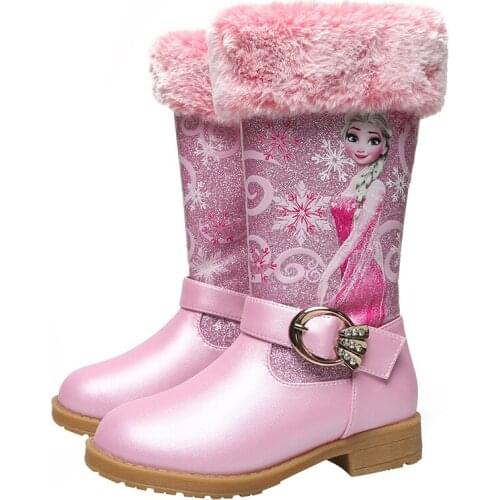 Disney 2021 girls autumn and winter snow boots plus velvet girls Aisha princess shoes children foreign style high boots