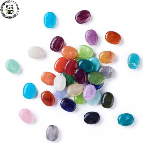 PANDAHALL About 344pcs/500g Oval Acrylic Beads 19X15X7.5mm Imitation Stone Style Beads For Jewelry Making Mixed Color Hole: 2mm