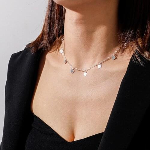 European Metal Tassel Love Heart Necklaces for Women Girl Trendy Clavicle Choker Necklaces Pendants Summer Gifts Jewelry