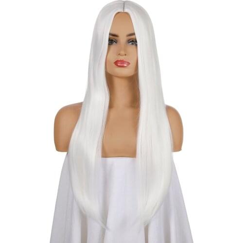 Long White Wig Straight Wig for White/Black Women Hair Wigs Heat Resistant Synthetic Wig Natural Fake Hair Romance Style