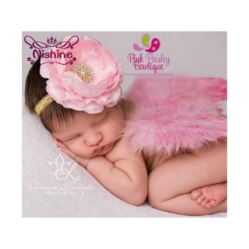 Nishine Newborn Angel Feather Wings With Elastic Peony Flower Headband Photo Shoot Hair Accessories For Children Photography