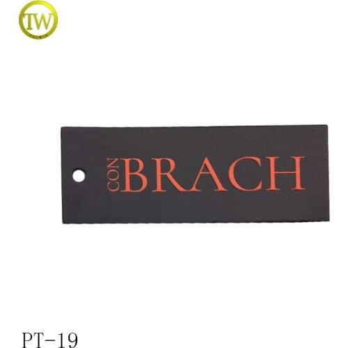 PT19 custom black emboss letter paper hang tag Garment Hang Jeans Paper Tag Design