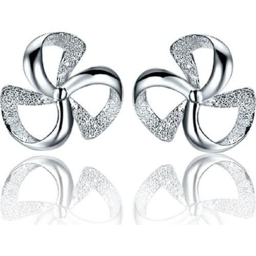 Simple Fashion Bride Earring Jewelry 925 Sterling Silver Clover Flower Stud Earrings for Women Brincos Ear Jewelry