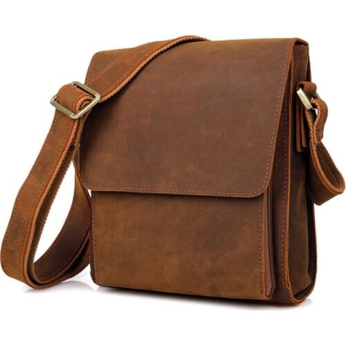 Nesitu High Quality Vintage Small Brown Black Genuine Crazy Horse Leather Men Messenger Bags Cross Body Shoulder Bag M7055