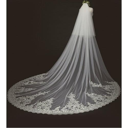 Bridal Wedding Veil 3M/5M Princess Flower Lace Trailing Veil Two Layers Wedding Dress Accessories With Comb