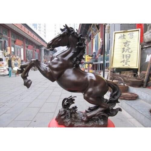 USPS to USA S0165 Chinese Pure Bronze Copper Feng Shui Lucky Run riot leap war horse Art statuary