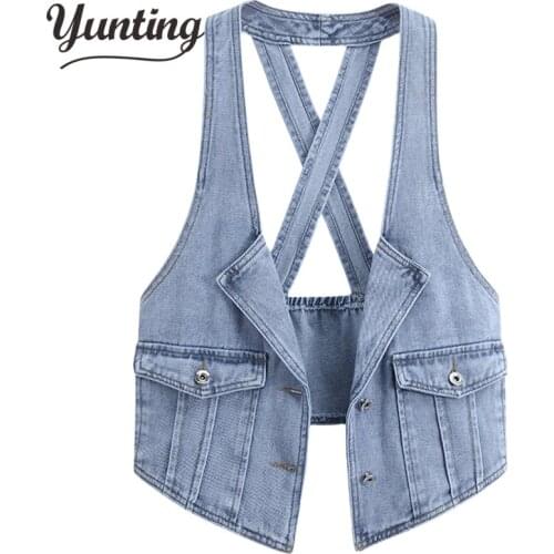 Denim vest Women 2021 spring Autumn New Casual Slim Solid Jacket Sleeveless Suit Collar Vest Coat Plus Size 3XL Outwear Top