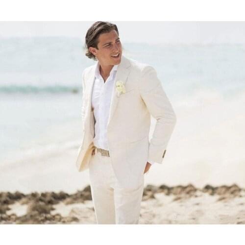 Jacket+Pants Summer Beach Ivory Men Suits For Wedding Suits Groom Wear Bridegroom Attire Slim Fit Casual Tuxedo Best Man Blazer