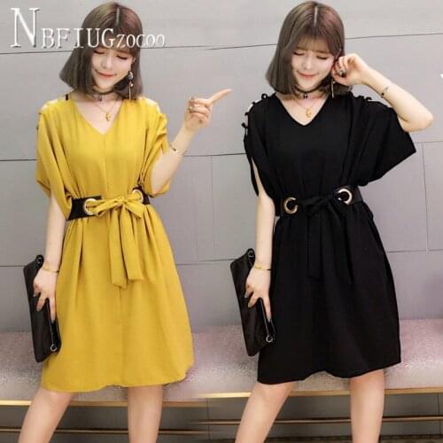 2020 Plus Size Expose Shoulder Women Dress Bat Sleeve Waist Strap Female Dresses