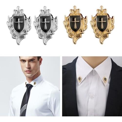 1 Pair Cross Shield Business Suit Shirt Collar Lapel Pin Brooch Tips Men Jewelry
