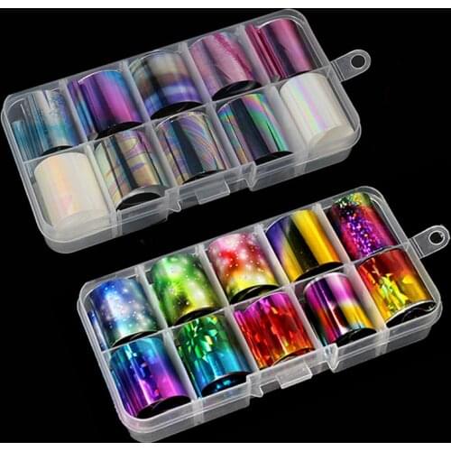 10pcs Holographic Nail Foil Set Transparent AB Color Nail Art Transfer Sticker Galaxy Manicure DIY Holo Sticker Matte