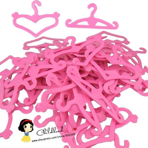 Factory offer 10pcs/ quality pink color plastic heart shape hangers For Barbie doll (Also suit for 1/6 BJD doll)