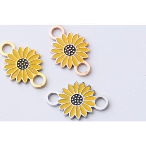 Top Quality 5Pcs 19*12mm Sunflower Connector Charms Mirror Polish Stainless Steel Charms For DIY Making Necklace Braid Bracelets