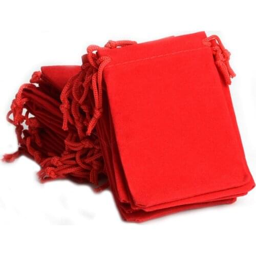 100Pcs Red Velvet Drawstring Jewelry Gift Bags Pouches 2.75x3.54",New Year Christmas Wedding Annual Party Gift bags for packing