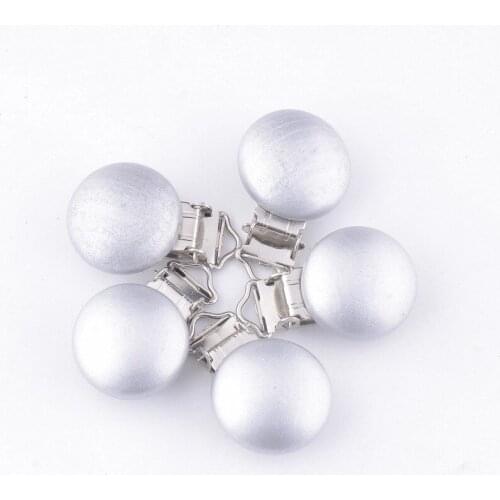 5PCs Baby Pacifier Clips Silver Pattern Wood Metal Holders Cute Infant Soother Clasps Accessories 4.4x2.9cm