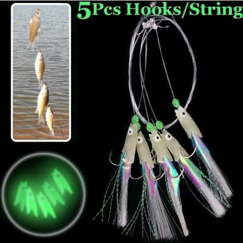 5pcs /Lot New Sabiki Soft Fishing Lure Rigs Bait Jigs Lure Soft Lure Worn Fake String Crystal Barbed Hook Fishing Lures