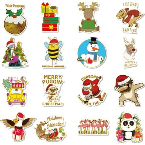 54pcs/set Cartoon Christmas Stickers Stamping Luggage Computer Skateboard Stickers decoration Xmas Graffiti Patches Decals