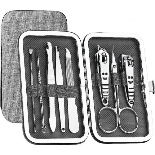 8Pcs/Set Multifunction Stainless Steel Nail Clipper Pedicure Set with Scissor Tweezer Professional Manicure Tools Nail Supplies