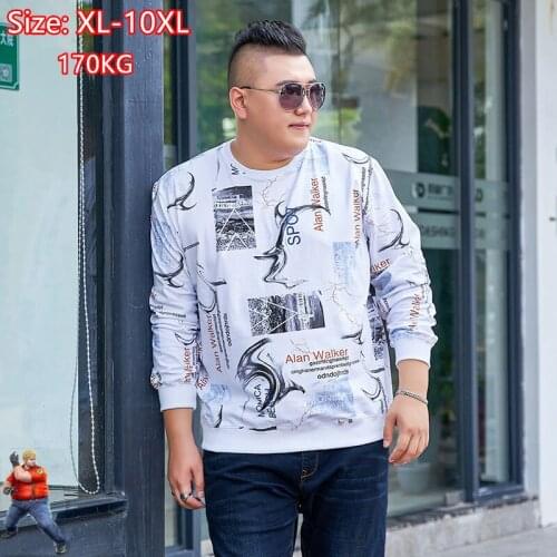 9XL 10XL Plus Size Men Sweatshirt Pattern Loose Fashion Long Sleeve Spring Autumn O-Neck Oversize Sweat Shirt Tops White Clothes